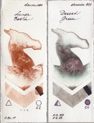 Daniel Smith 050 Lunar Earth vs Shminke Horadam Aquarell 924 Desert Green watercolor swatch