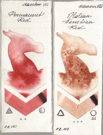 Daniel Smith 072 Permanent Red, 122 Italian Venetian R watercolor swatch