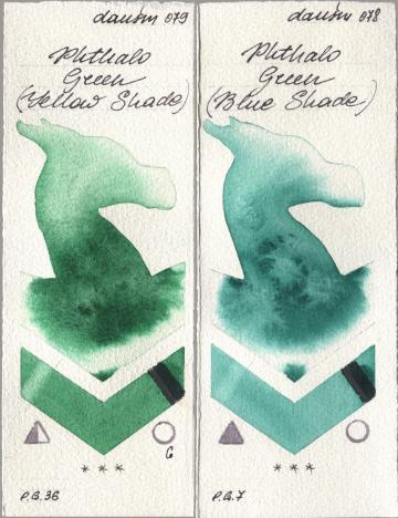 Daniel Smith 079 Phthalo Green (Yellow Shade), 078 Phthalo Green (Blue Shad watercolor swatch