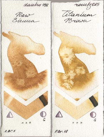 Daniel Smith 096 Raw Sienna, Roman Szmal Aquarius 265 Titanium Bro watercolor swatch