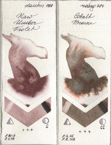 Daniel Smith 098 Raw Umber Violet, Rosa Gallery 784 Cobalt Bro watercolor swatch