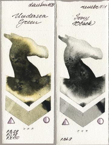 Daniel Smith 109 Undersea Green vs Royal Talens Rembrandt Watercolour 701 Ivory Black watercolor swatch