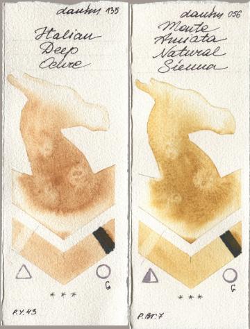 Daniel Smith 135 Italian Deep Ochre, 056 Monte Amiata Natural Sien watercolor swatch
