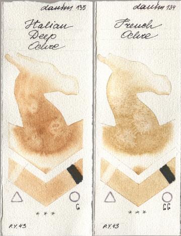 Daniel Smith 135 Italian Deep Ochre, 134 French Och watercolor swatch