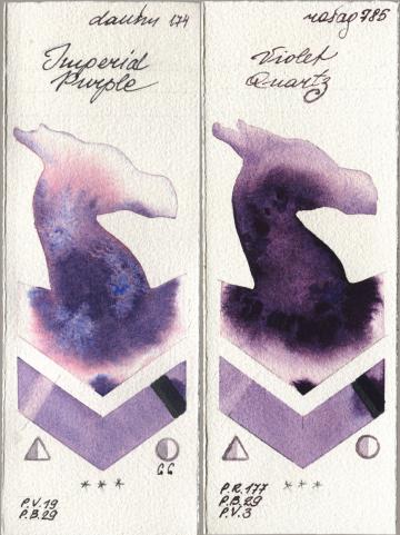 Daniel Smith 174 Imperial Purple, Rosa Gallery 785 Violet Quar watercolor swatch