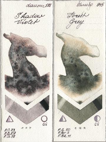 Daniel Smith 188 Shadow Violet, Shminke Horadam Aquarell 945 Forest Gr watercolor swatch
