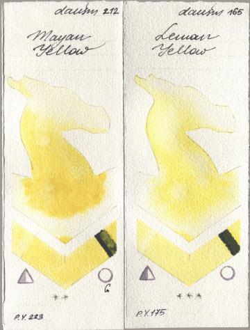Daniel Smith 212 Mayan Yellow, 165 Lemon Yell watercolor swatch