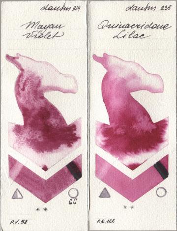 Daniel Smith 214 Mayan Violet, 236 Quinacridone Lil watercolor swatch