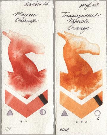 Daniel Smith 216 Mayan Orange, Golden QOR 185 Transparent Pyrrole Oran watercolor swatch