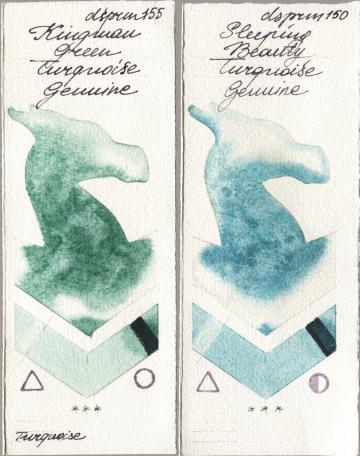 Daniel Smith 155 Kingman Green Turquoise Genuine vs 150 Sleeping Beauty Turquoise Genuine watercolor swatch