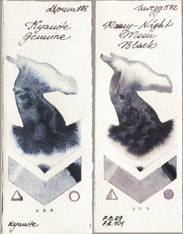 Daniel Smith 186 Kyanite Genuine vs Holbein Artists Watercolor 572 Rainy-Night Moon Back watercolor swatch