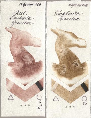 Daniel Smith 189 Red Fuchsite Genuine, 209 Sicklerite Genui watercolor swatch