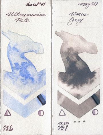 Kuretake Gansai Tambi 61 Ultramatire Pale vs Rosa Gallery 759 Warm Grey watercolor swatch