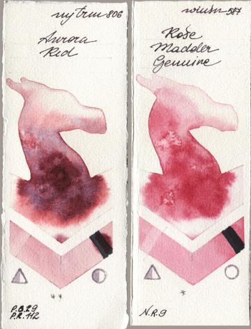 Mijello Mission Gold 806 Aurora Red vs Winsor & Newton Professional 587 Rose Madder Genuine watercolor swatch