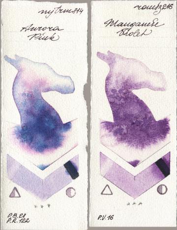 Mijello Mission Gold 814 Aurora Pink vs Roman Szmal Aquarius 216 Manganese Violet watercolor swatch