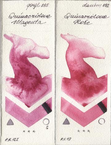 Golden QOR 265 Quinacridone Magenta, Daniel Smith 092 Quinacridone Ro watercolor swatch