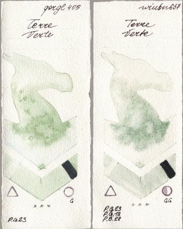 Golden QOR 405 Terre Verte, Winsor & Newton Professional 637 Terre Ver watercolor swatch