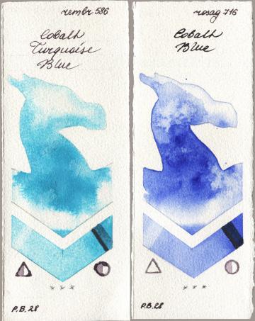 Royal Talens Rembrandt Watercolour 586 Cobalt Turquoise Blue vs Rosa Gallery 716 Cobalt Blue watercolor swatch
