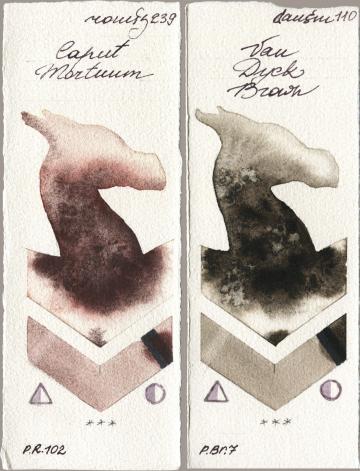 Roman Szmal Aquarius 239 Caput Mortuum vs Daniel Smith 110 Van Dyck Brown watercolor swatch