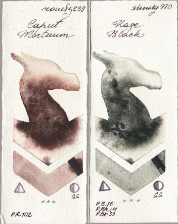 Roman Szmal Aquarius 239 Caput Mortuum, Shminke Horadam Aquarell 970 Haze Bla watercolor swatch