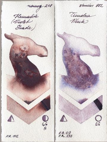 Roman Szmal Aquarius 248 Hematite (Violet Shade) vs Shminke Horadam Aquarell 982 Tundra Pink watercolor swatch