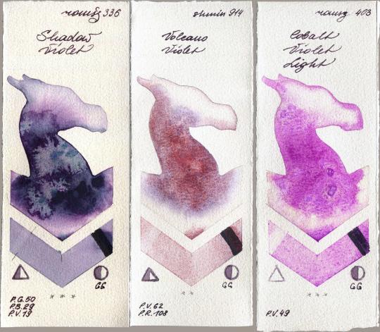 Roman Szmal Aquarius 336 Shadow Violet vs Shminke Horadam Aquarell 914 Volcano Violet vs 403 Cobalt Violet Light watercolor swatch