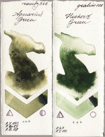 Roman Szmal Aquarius 346 Aquarius Green vs M. Graham & Co. Artists 108 Hookers Green watercolor swatch