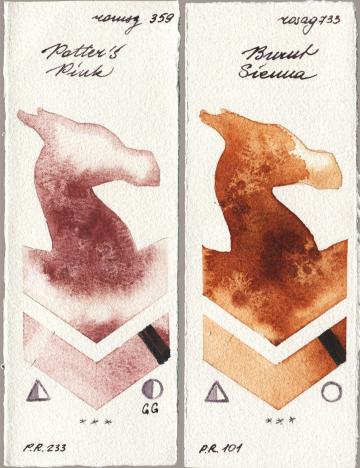 Roman Szmal Aquarius 359 Potters Pink vs Rosa Gallery 733 Burnt Sienna watercolor swatch