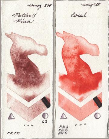 Roman Szmal Aquarius 359 Potters Pink vs Rosa Gallery 756 Coral watercolor swatch