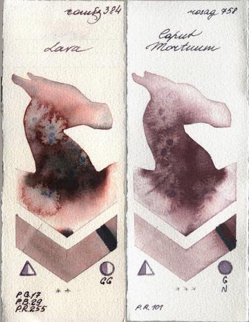 Roman Szmal Aquarius 384 Lava vs Rosa Gallery 758 Caput Mortuum watercolor swatch