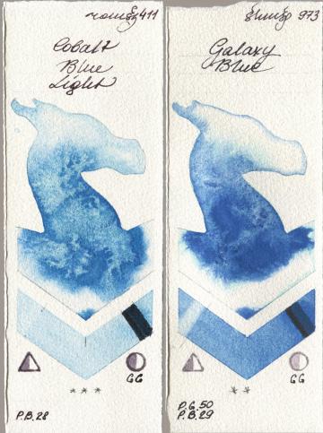Roman Szmal Aquarius 411 Cobalt Blue Light, Shminke Horadam Aquarell 973 Galaxy Bl watercolor swatch