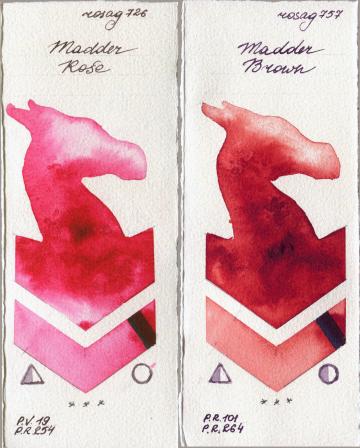 Rosa Gallery 726 Madder Rose vs 757 Madder Brown watercolor swatch