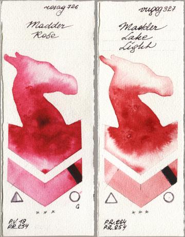 Rosa Gallery 726 Madder Rose, Royal Talens Van Gogh Watercolour 327 Madder Lake Lig watercolor swatch