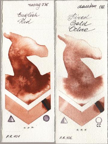 Rosa Gallery 736 English Red, Daniel Smith 172 Fired Gold Och watercolor swatch