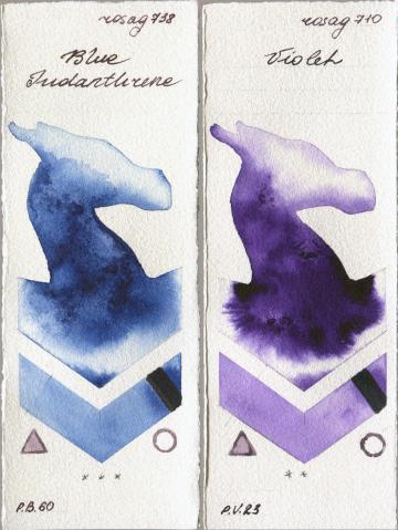 Rosa Gallery 738 Blue Indanthrone vs 710 Violet watercolor swatch