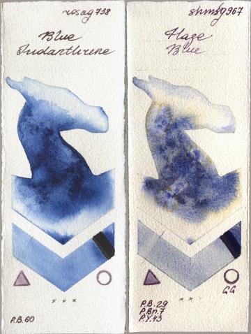 Rosa Gallery 738 Blue Indanthrone vs Shminke Horadam Aquarell 967 Haze Blue watercolor swatch