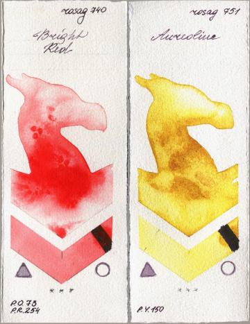 Rosa Gallery 740 Bright Red vs 751 Aureoline watercolor swatch