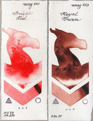 Rosa Gallery 740 Bright Red vs 753 Royal Brown watercolor swatch