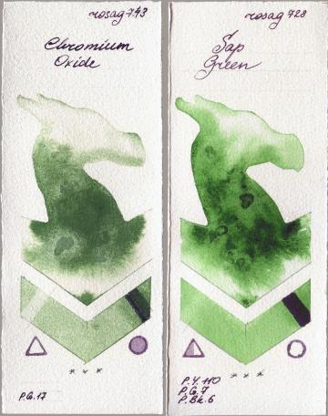 Rosa Gallery 743 Chromium Oxide vs 728 Sap Green watercolor swatch