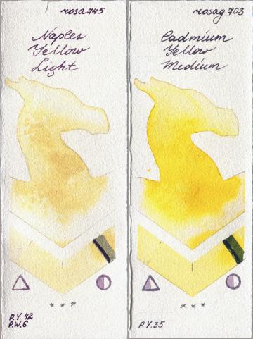 Rosa Gallery 745 Naples Yellow Light vs 703 Cadmium Yellow Medium watercolor swatch