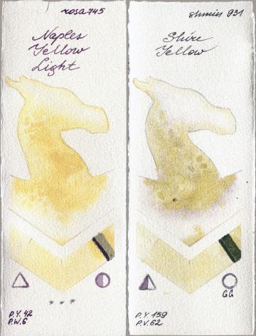 Rosa Gallery 745 Naples Yellow Light vs Shminke Horadam Aquarell 931 Shire Yellow watercolor swatch