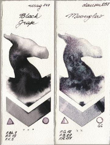 Rosa Gallery 747 Black Grape, Daniel Smith 057 Moongl watercolor swatch