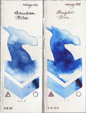Rosa Gallery 752 Cerulean Blue vs 729 Bright Blue watercolor swatch