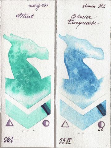 Rosa Gallery 754 Mint vs Shminke Horadam Aquarell 962 Glacier Turquoise watercolor swatch