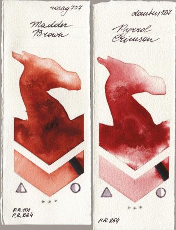 Rosa Gallery 757 Madder Brown vs Daniel Smith 127 Pyrrol Crimson watercolor swatch