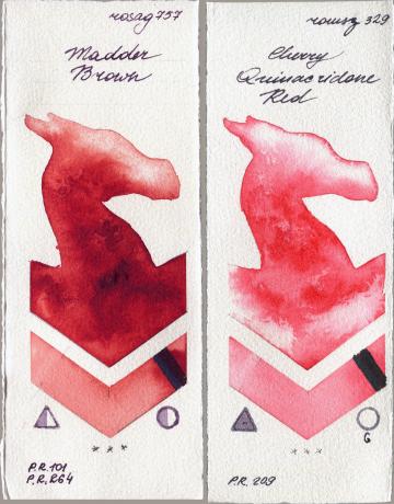 Rosa Gallery 757 Madder Brown vs Roman Szmal Aquarius 329 Cherry Quinacridone Red watercolor swatch