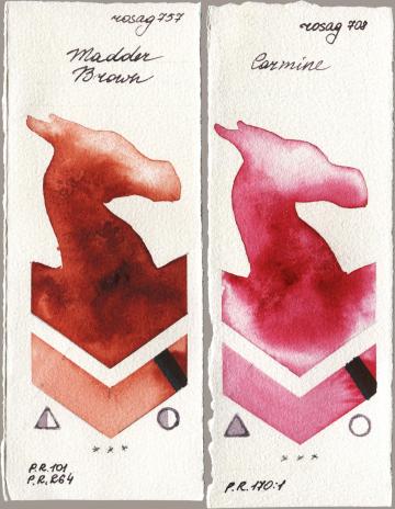 Rosa Gallery 757 Madder Brown, 708 Carmi watercolor swatch