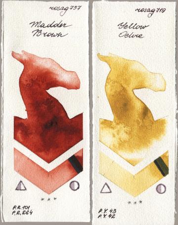Rosa Gallery 757 Madder Brown vs 719 Yellow Ochre watercolor swatch