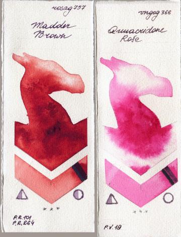Rosa Gallery 757 Madder Brown vs Royal Talens Van Gogh Watercolour 366 Quinacridone Rose watercolor swatch