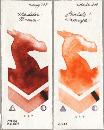 Rosa Gallery 757 Madder Brown vs Winsor & Newton Professional 418 Fields Orange watercolor swatch